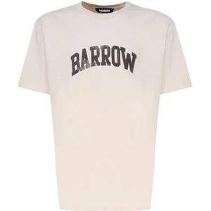 Barrow, Tops, unisex, Beige, M, Katoen, Logo Print Crew Neck Katoenen T-shirt