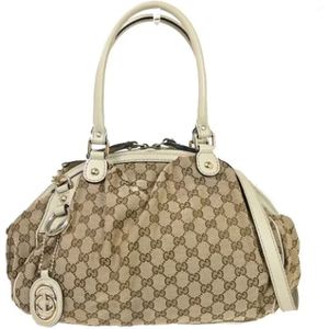 Gucci Vintage, Tweedehands Canvas handtassen Bruin, Dames, Maat:ONE Size