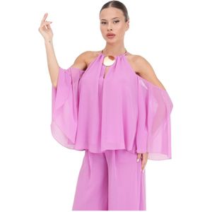 Simona Corsellini, Blouses & Shirts, Dames, Roze, XS, Polyester, Roze Blouse met Decoratieve Ketting