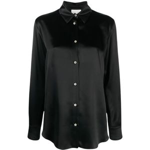 Forte Forte, Blouses & Shirts, Dames, Zwart, XL, Satijn, Zwarte satijnen overhemd met lange mouwen