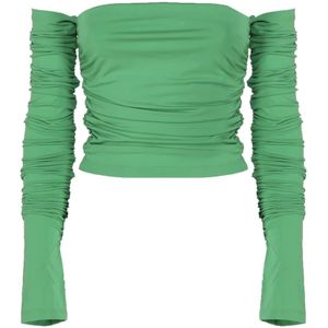 Andamane, Groene Gedrapeerde Off Shoulder Top Groen, Dames, Maat:L