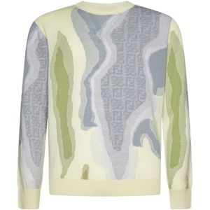 Fendi, Truien, Heren, Veelkleurig, XL, Wol, Earth Sweater met Iconische Motieven