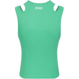 Msgm, Tops, Dames, Groen, M, Katoen, Groene Kruisvoorkant Mouwloze Top