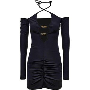 Versace Jeans Couture, Velvet Stretch Mini Jurk Zwart, Dames, Maat:3XS