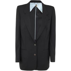 Maurizio Miri, Stretch Wol Blazer Zwart, Dames, Maat:L