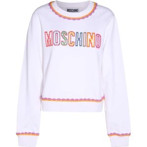 Moschino, Sweatshirts & Hoodies, Dames, Wit, XS, Katoen, Wit Oranje Sweatshirt met Geborduurd Logo