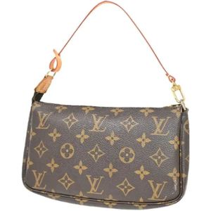 Louis Vuitton Vintage, Pre-owned, Dames, Bruin, ONE Size, Tweed, Pre-owned Canvas clutches