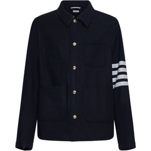 Thom Browne, Overhemden, Heren, Blauw, L, Wol, Navy Blauwe Wol Utility Jas