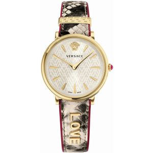 Versace, Accessoires, Dames, Veelkleurig, ONE Size, Cirkel Goud Beige Elaph BIC Horloge