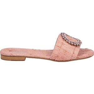 Emanuela Caruso, Roze Beatrice Raffia Slippers met Swarovski Roze, Dames, Maat:36 EU