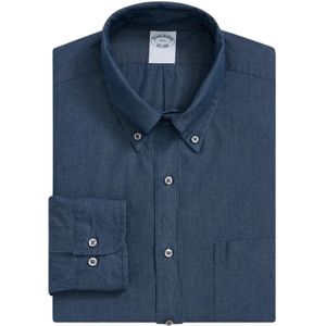 Brooks Brothers, Overhemden, Heren, Blauw, S, Katoen, Blauwe Regular Fit Chambray Katoenen Overhemd met Polo Button Down Kraag