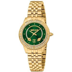 Just Cavalli, Accessoires, Dames, Geel, ONE Size, Gouden Armband Analoog Horloge Flesgroen