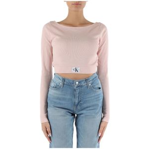 Calvin Klein Jeans, Tops, Dames, Roze, XS, Katoen, Stretch katoenen ribtop met logo