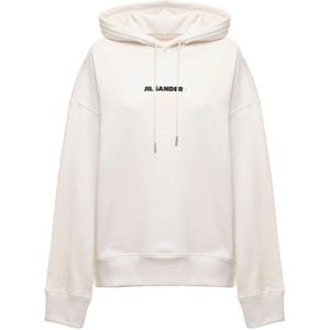 Jil Sander, Witte Katoenen Hoodie voor Dames Wit, Dames, Maat:XS