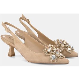 Alma EN Pena, Schoenen, Dames, Beige, 41 EU, Leer, Bloemige puntige neus hoge hak schoen