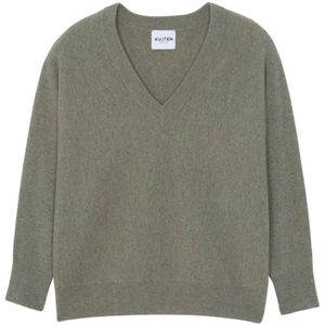 Kujten, Truien, Dames, Groen, S, Wol, Oversized V-Neck Cashmere Sweater