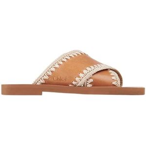 Chloé, Schoenen, Dames, Bruin, 37 EU, Leer, Gehaakte Leren Slippers