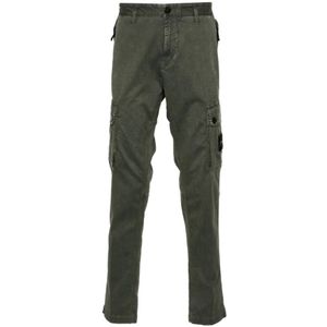 Stone Island, Broeken, Heren, Groen, W32, Katoen, Groene Cargo Broek Slim Fit