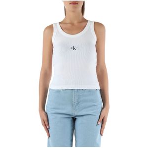 Calvin Klein Jeans, Tops, Dames, Wit, XL, Katoen, Geribbelde katoenen stretch tanktop