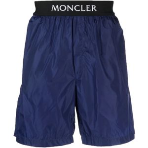 Moncler, Korte broeken, Heren, Blauw, L, Navy Logo Tailleband Zwembroek