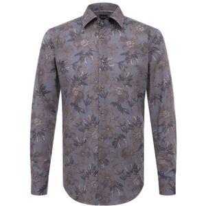 Hugo Boss, Overhemden, Heren, Grijs, M, Katoen, Moderne bloemgeruite zakelijke overhemd