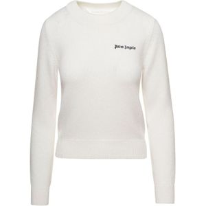 Palm Angels, Truien, Dames, Wit, M, Wol, Witte Classic Logo Sweater
