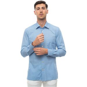 Kiton, Casual Bladprint Overhemd met Lange Mouwen Blauw, Heren, Maat:L