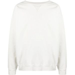 Maison Margiela, Sweatshirts & Hoodies, Heren, Beige, S, Katoen, Premium Katoenen Sweatshirt met Geborduurd Logo