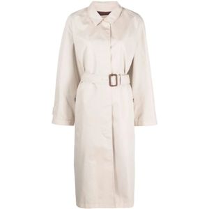 Gucci, Mantels, Dames, Wit, 2Xs, Katoen, Witte Geriemde Gabardine Trenchcoat