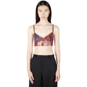 Paco Rabanne, Futuristische Chainmail Crop Top Rood, Dames, Maat:S