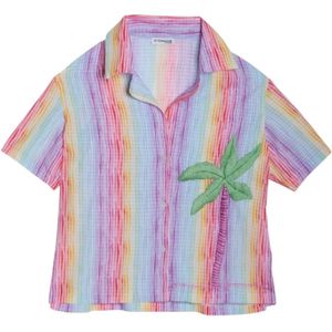 Arizona Love, Blouses & Shirts, Dames, Veelkleurig, S, Katoen, Gestreept katoenen overhemd met palmboom borduurwerk