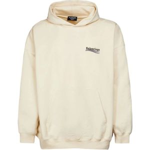 Balenciaga, Sweatshirts & Hoodies, Heren, Beige, S, Katoen, Witte Logo Print Sweatshirt
