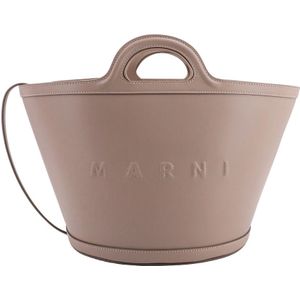 Marni, Italiaanse Leren Bucket Tas Beige, Dames, Maat:ONE Size