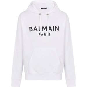 Balmain, Sweatshirts & Hoodies, Heren, Wit, L, Katoen, Hoodie met rits