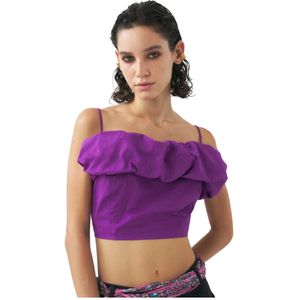 Antik Batik, Tops, Dames, Paars, M, Katoen, Strapless Katoenen Poplin Crop Top