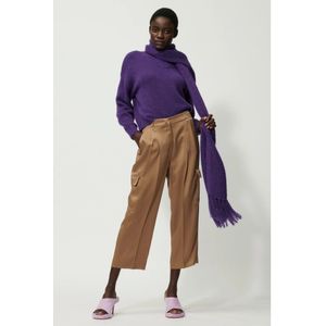 Luisa Cerano, Broeken, Dames, Beige, L, Satijn, Satijnen Cargo Cropped Broek