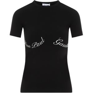 Jean Paul Gaultier, Tops, Dames, Zwart, S, Katoen, Katoenen Baby Tee-Shirt Zwart Wit