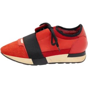 Balenciaga Vintage, Pre-owned, Dames, Rood, 38 EU, Tweed, Pre-owned Leather sneakers