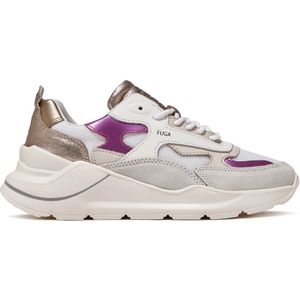 D.a.t.e., Witte Sneakers met Glanzend Fuchsia en Ivoor Leren Details Wit, Dames, Maat:39 EU