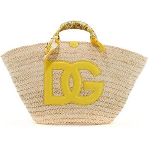 Dolce & Gabbana, Tassen, Dames, Geel, ONE Size, Stro Tote Tas met Zijden Handvatten