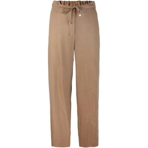 Max Mara Studio, Broeken, Dames, Bruin, L, Wol, Bruine wollen broek Regular Fit Elastische taille