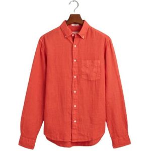 Gant, Overhemden, Heren, Oranje, L, Linnen, Linnen Regular Fit Overhemd