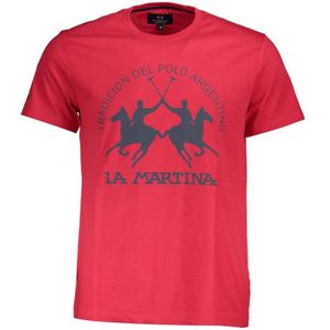 La Martina, Rode Katoenen T-Shirt, Korte Mouwen, Regular Fit, Ronde Hals, Print, Logo Rood, Heren, Maat:L