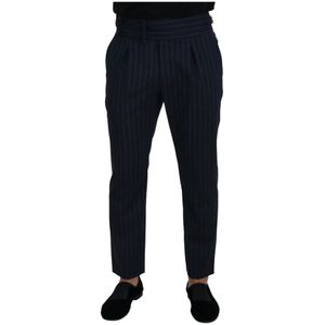 Dolce & Gabbana, Broeken, Heren, Blauw, L, Wol, Blauwe Gestreepte Heren Formele Broek