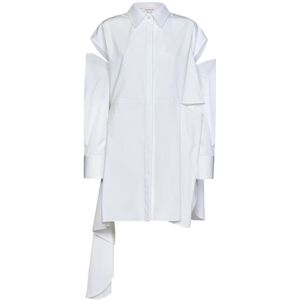Alexander McQueen, Kleedjes, Dames, Wit, S, Katoen, Witte Asymmetrische Hemd Jurk