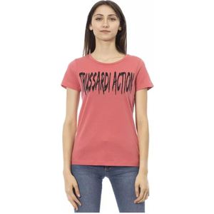 Trussardi, Tops, Dames, Roze, 2Xl, Katoen, Roze Katoenen T-Shirt met Voorkant Print