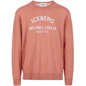 Iceberg, Truien, Heren, Roze, XL, Katoen, Crewneck Sweater met logo
