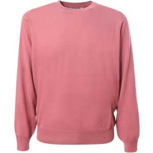 Brunello Cucinelli, Katoenen Crew-neck Sweater met Ruffle Roze, Heren, Maat:XL