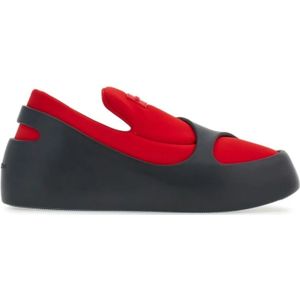 Salvatore Ferragamo, Schoenen, Heren, Rood, 41 EU, Rode Platte Slipper met Neopreen Binnensok