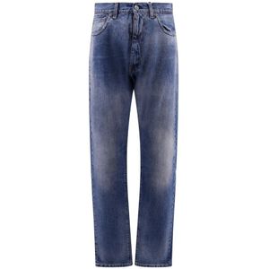 Maison Margiela, Stone Washed Straight Leg Jeans voor Dames Blauw, Dames, Maat:W28